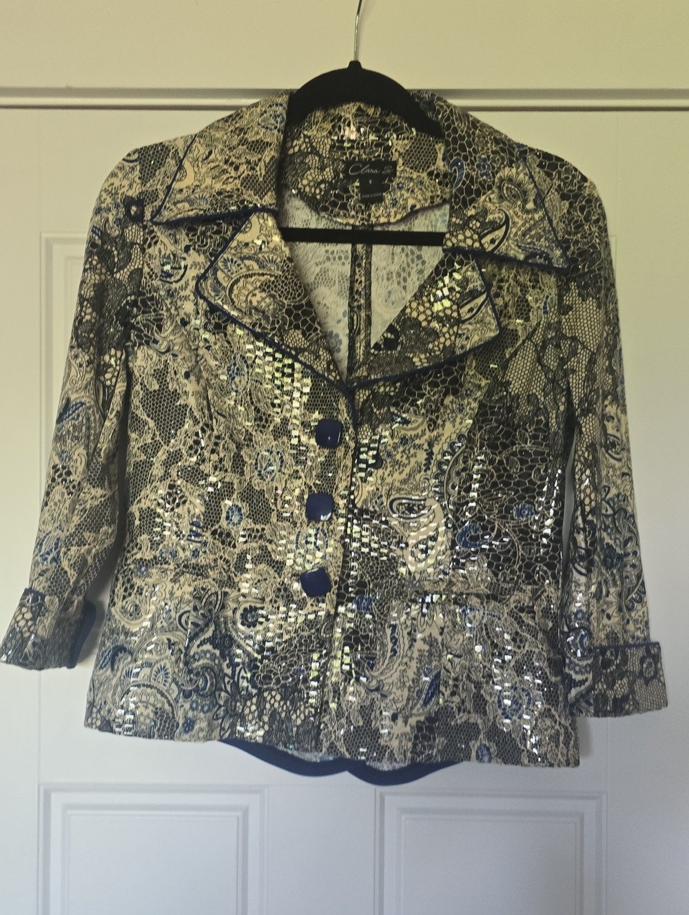 Unique "Sequin" Paisley Blazer Jacket - Blue and Silver